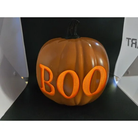 Decorative Boo Halloween Orange Pumpkin (Black glitter stem) Approximately 10" - Picture 2 of 8